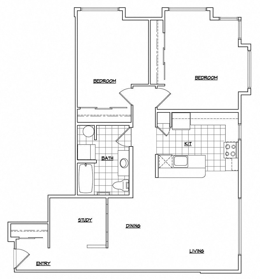 Floor plan for 2 beds, 1 bath, 1143 sqft
